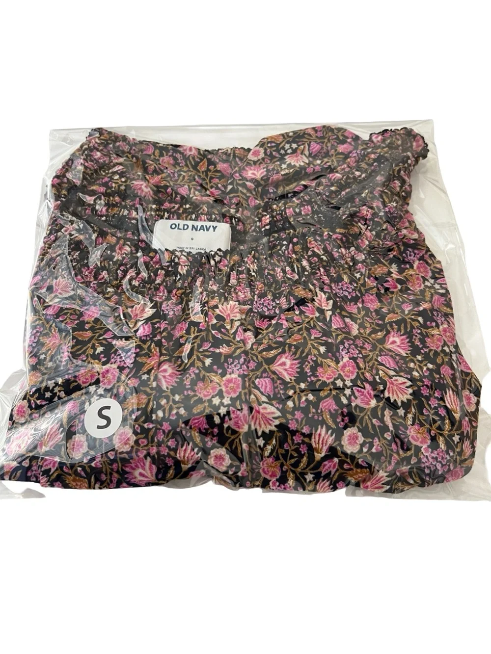 Old Navy Black Floral Square-Neck Smocked Peplum Top